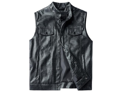 Men's Leather Motorcycle Vest Black Vintage