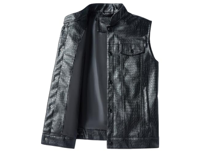 Men's Leather Motorcycle Vest Black Vintage