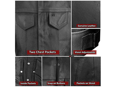 Men's Premium Leather Motorcycle Vest with Biker Club