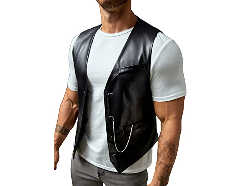 Men's PU Leather Sleeveless Motorcycle Biker Vest Jacket