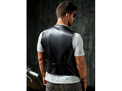 Men's PU Leather Sleeveless Motorcycle Biker Vest Jacket