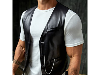 Men's PU Leather Sleeveless Motorcycle Biker Vest Jacket