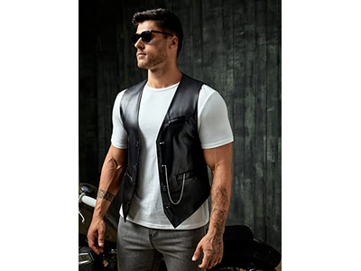Men's PU Leather Sleeveless Motorcycle Biker Vest Jacket
