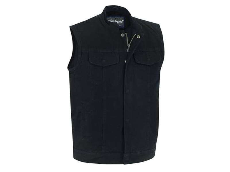 Men Denim Vest Scoop Collar Motorcycle Vest