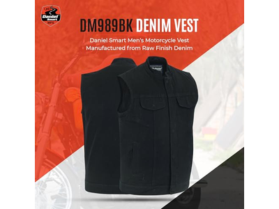 Men Denim Vest Scoop Collar Motorcycle Vest
