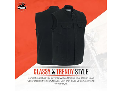 Men Denim Vest Scoop Collar Motorcycle Vest