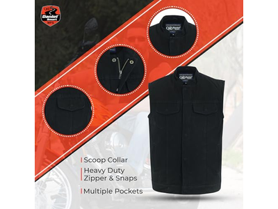 Men Denim Vest Scoop Collar Motorcycle Vest