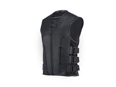 Mens SWAT Team Style Leather Motorcycle Vest