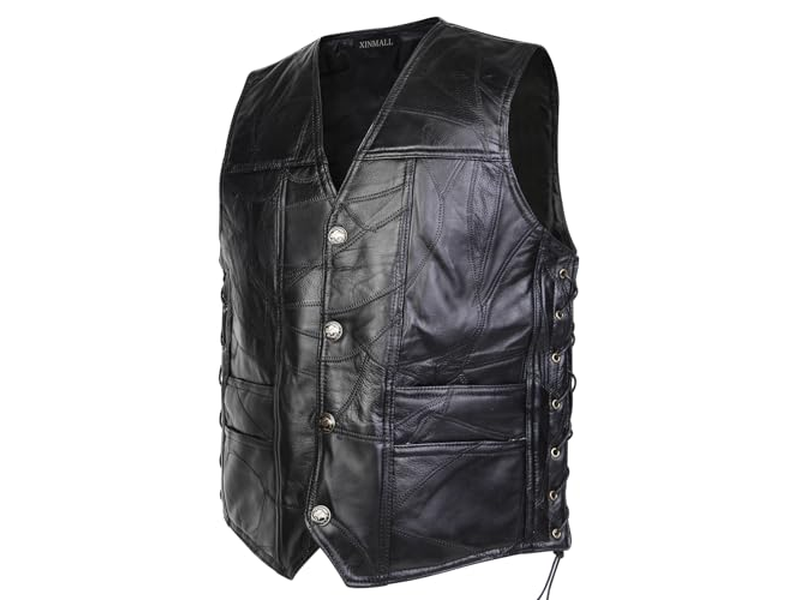 Motorcycle Genuine Leather Biker Vest for Men