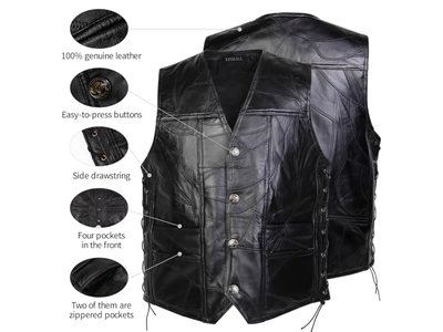 Motorcycle Genuine Leather Biker Vest for Men