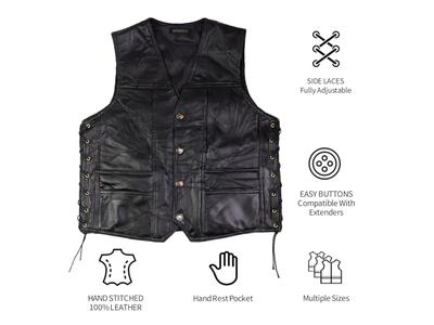 Motorcycle Genuine Leather Biker Vest for Men