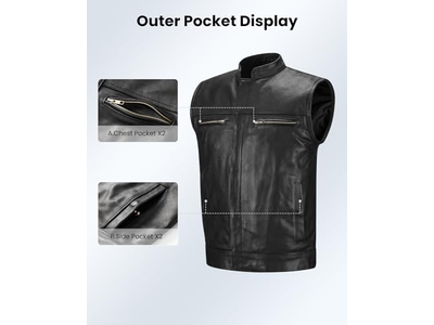 Motorcycle Leather Vest for Men with CE Armor