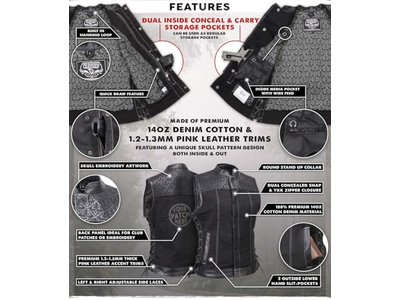 Women's 'Skelly' Black Motorcycle Denim Vest