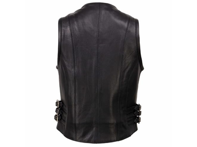 Women's Black Premium Leather Side Buckle Motorcycle Rider Vest