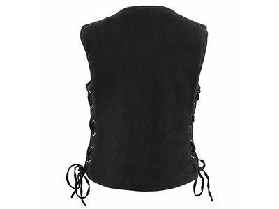 Women's Classic Black Pocket Side Lace Denim Vest
