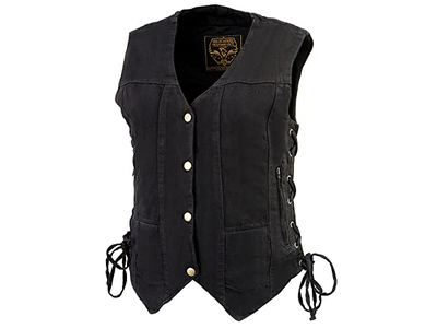 Women's Classic Black Pocket Side Lace Denim Vest